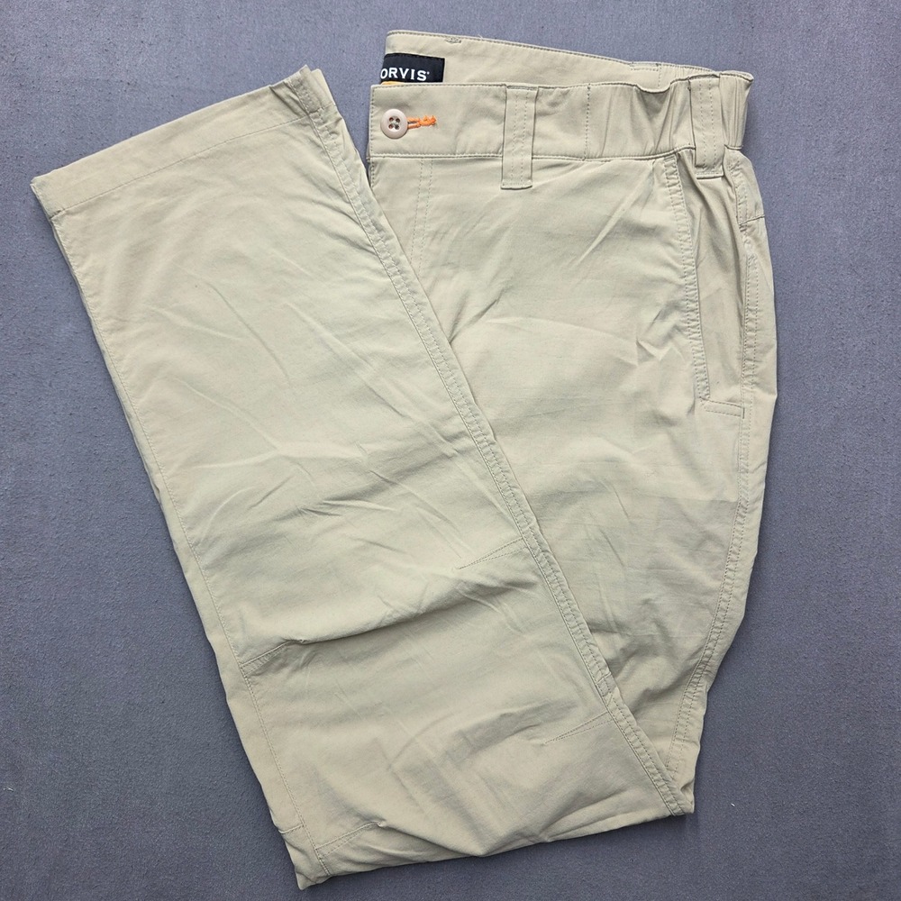 Orvis Jaxkson Mens Size Large Tan Outdoor Hiking Pants 32 Inseam Cargo Pockets
